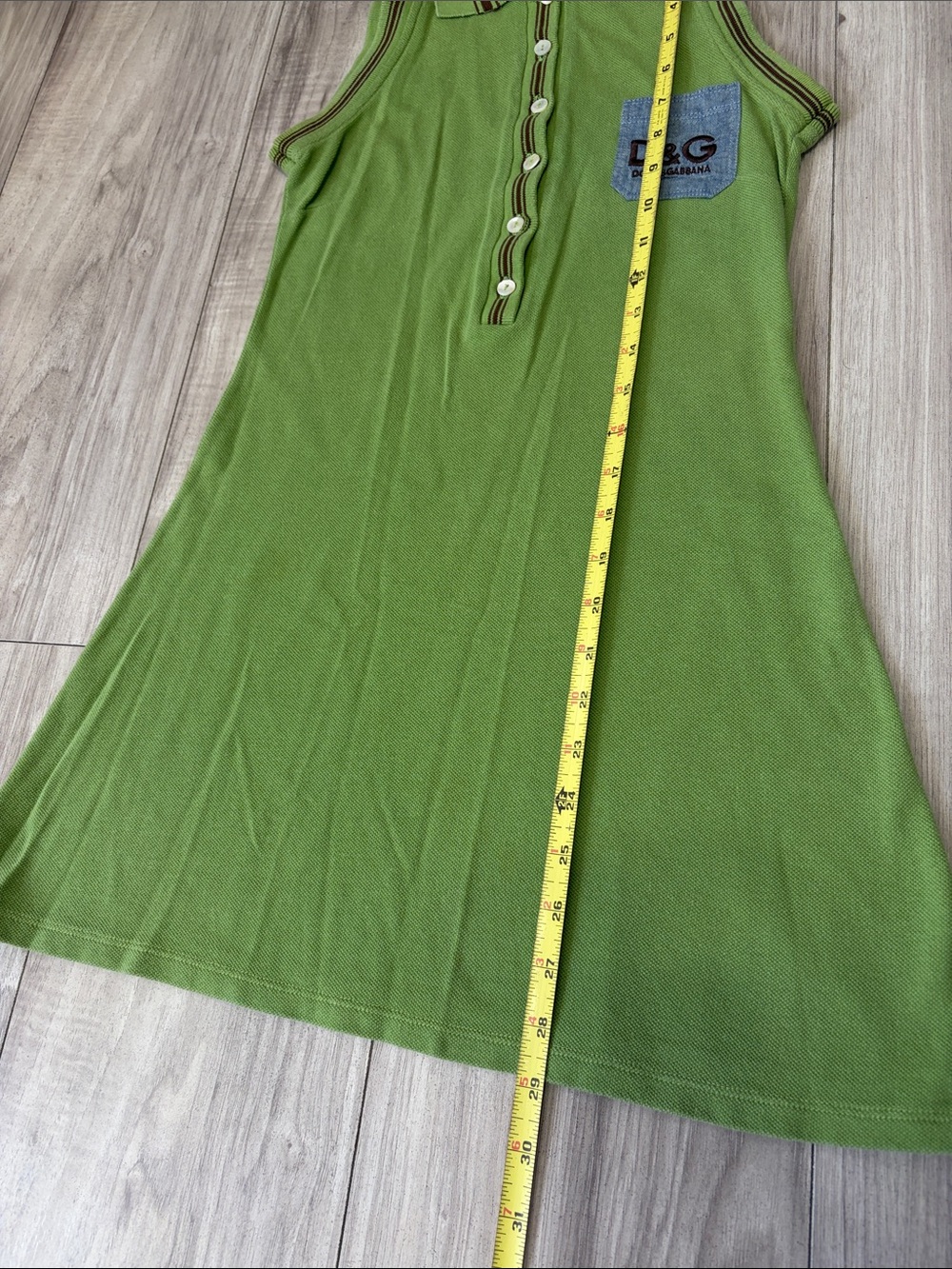 Dolce & Gabbana Olive Green Sleeveless Polo Mini Dress with Denim Pocket - Picture 6 of 8